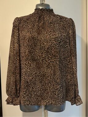 1. State medium Leopard Print Long Sleeve Mock Neck Blouse - Brown